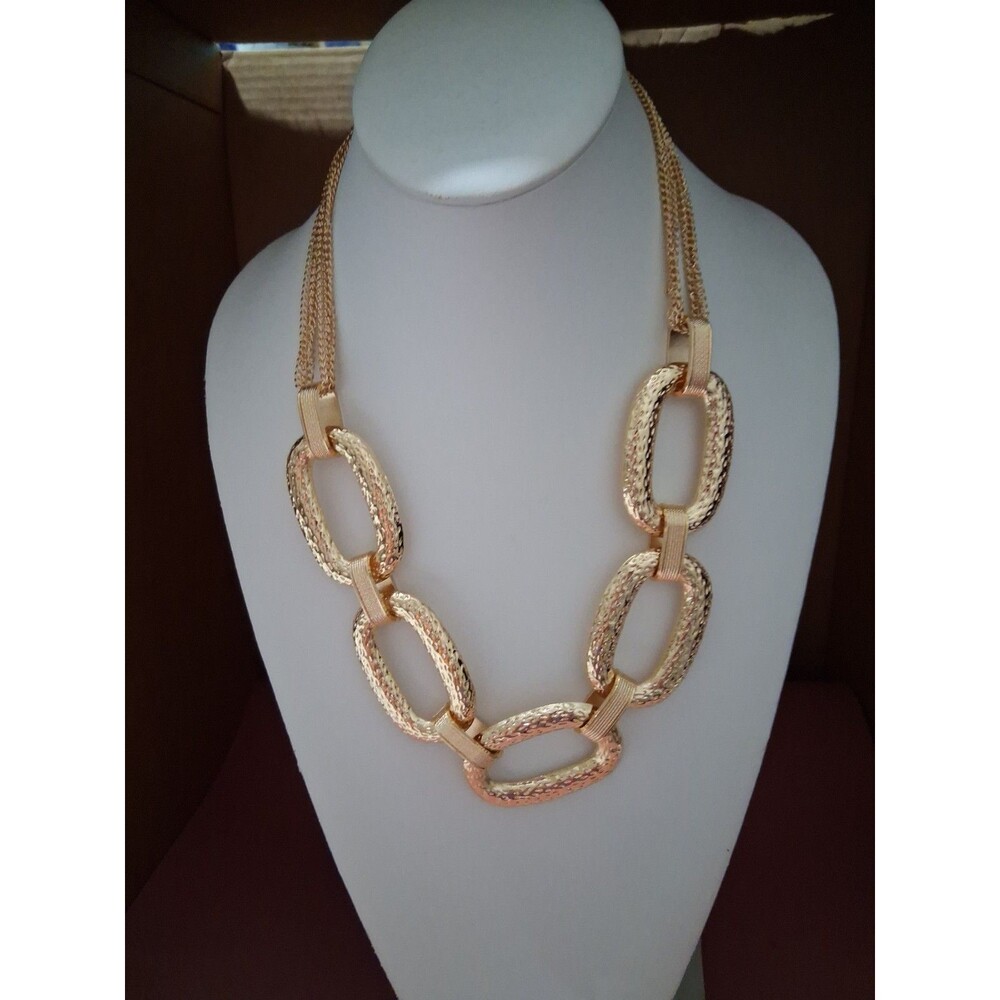 Gold Tone Multi-Strand Chunky Oval Cable Chain Statement Necklace Lobster